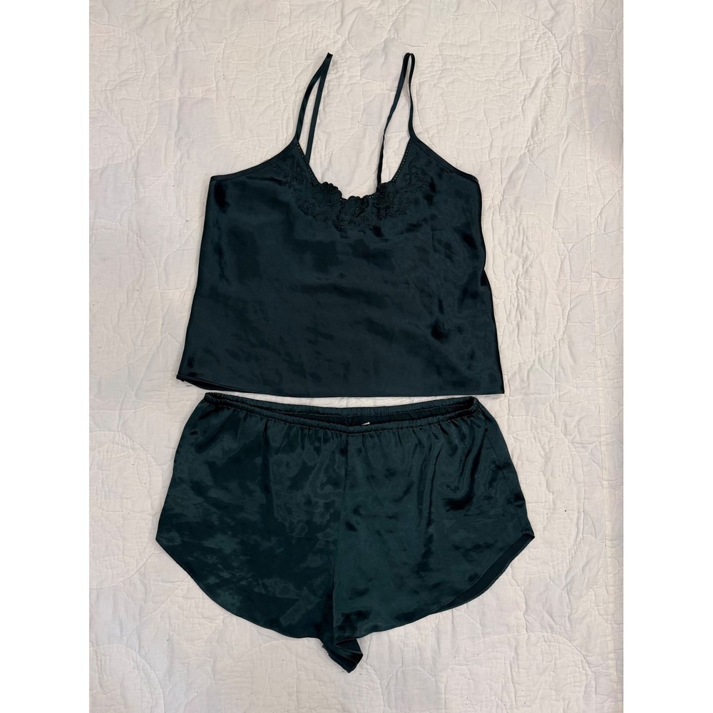 Inner Most VTG Dark Green Satin Camisole & Shorts Night Set Sz S Sears Mall 90s
